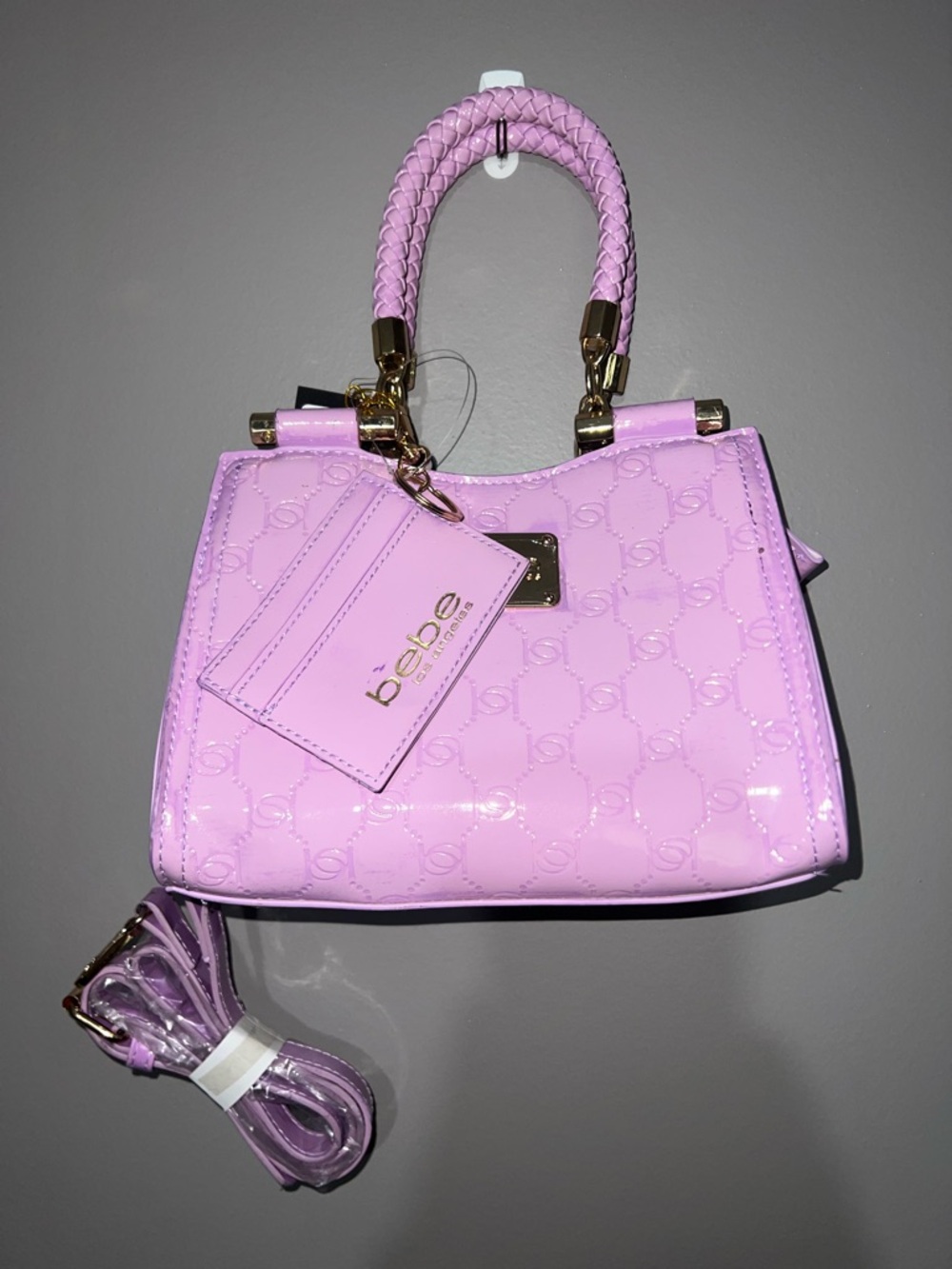 bebe Lilac Patent Mini Satchel with Braided Handles